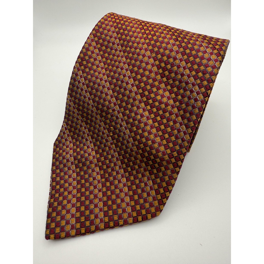 Pavone Tie Mensβ Silk Italian Geometric Check Pattern Made in Italy 4" Wide